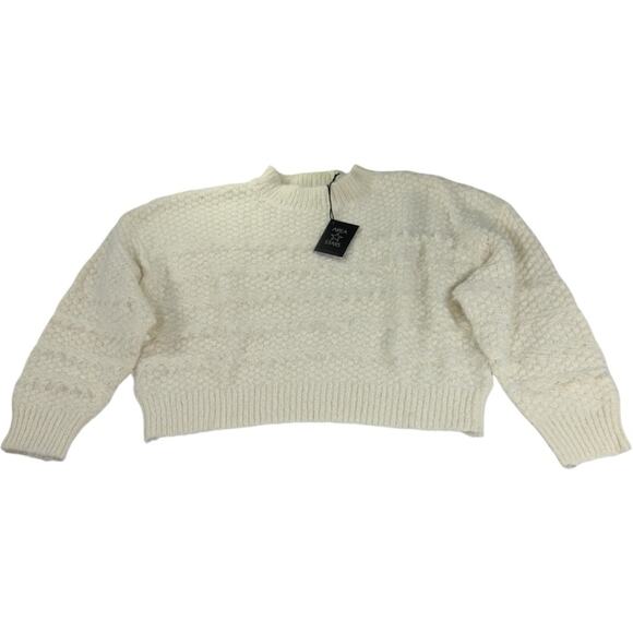Area Stars Sweater Mock Neck Ivory Textured Faux Fur Fringe Cropped Glam M NEW - Picture 4 of 15